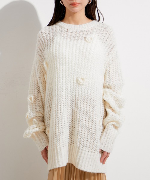 VIS(ビス)の「お花ぽんぽんシアーニット(ニット/セーター・レディース・ピンク系その他2/オフホワイト・FREE)」の6枚目の写真