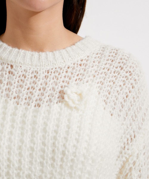 VIS(ビス)の「お花ぽんぽんシアーニット(ニット/セーター・レディース・ピンク系その他2/オフホワイト・FREE)」の7枚目の写真