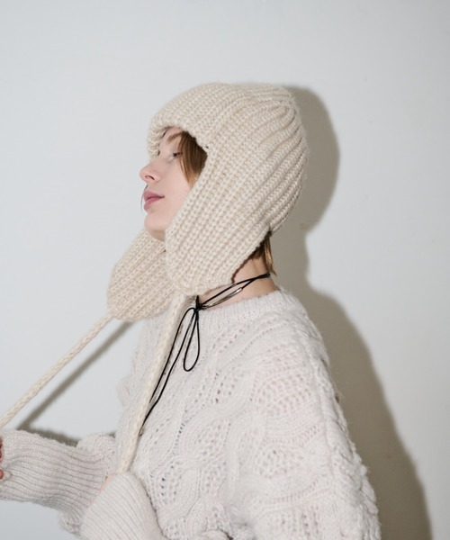 AIC.(エーアイシー)の「ウール混フライトニットキャップ(ニットキャップ/ビーニー・レディース・ブラック/ベージュ・FREE)」の3枚目の写真