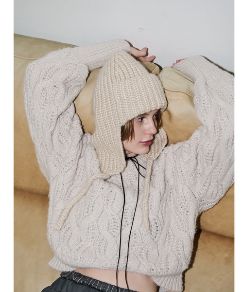 AIC.(エーアイシー)の「ウール混フライトニットキャップ(ニットキャップ/ビーニー・レディース・ブラック/ベージュ・FREE)」の9枚目の写真