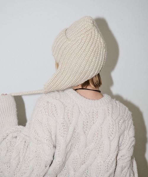 AIC.(エーアイシー)の「ウール混フライトニットキャップ(ニットキャップ/ビーニー・レディース・ブラック/ベージュ・FREE)」の6枚目の写真