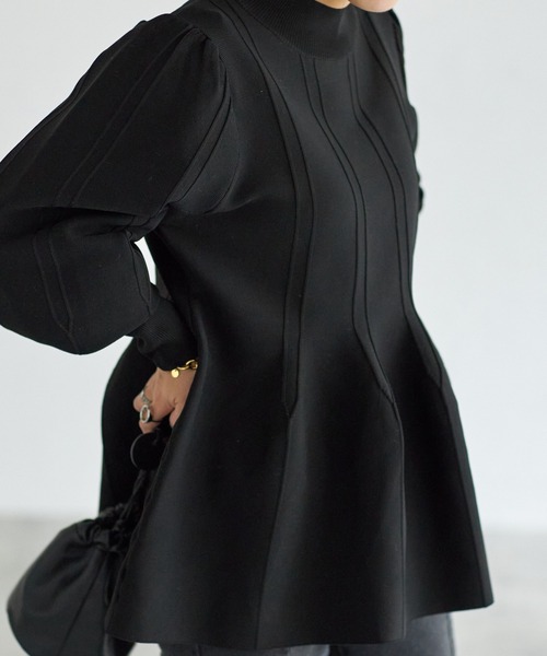 each（イーチ）の「パフスリーブペプラムニットプルオーバー（その他トップス・レディース・ブラック/アイボリー/グレー・FREE）」の9枚目の写真