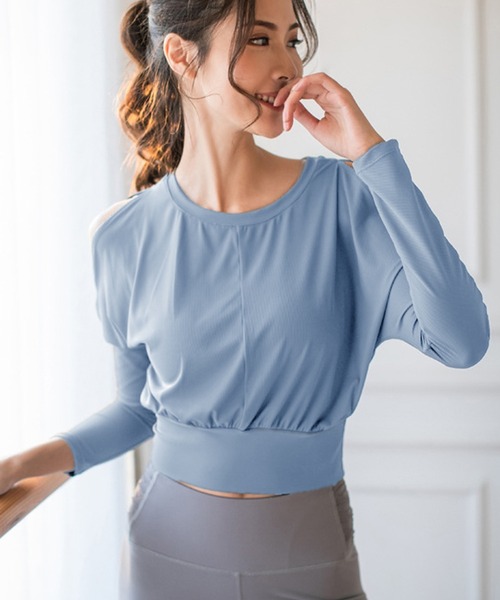 HYSSHOP（エイチワイエスショップ）の「レディース 長袖オープンショルダークロップドヨガウェアトップス ピラティス[トレーニングウェア/ジムウェア/ピラティスウェア]（その他トップス・レディース・ピンク/オフホワイト/ブラック/グレー/ブルー・M/S/L）」の20枚目の写真