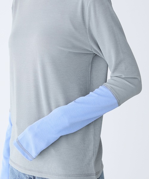 BONLECILL（ボンルシール）の「シアーリブ配色スリーブプルオーバー/インナー（Tシャツ/カットソー・レディース・グレー/オフホワイト/ブラック/グリーン/ピンク/レッド/グレイッシュベージュ/グレー系/ブラウン・FREE）」の22枚目の写真