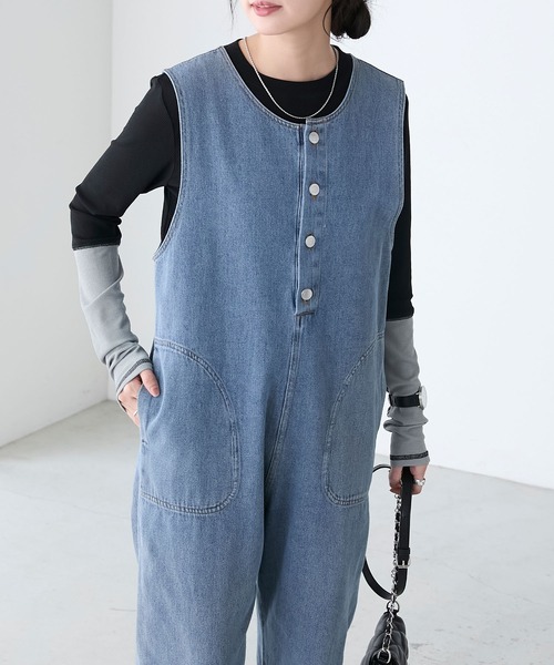 BONLECILL（ボンルシール）の「シアーリブ配色スリーブプルオーバー/インナー（Tシャツ/カットソー・レディース・グレー/オフホワイト/ブラック/グリーン/ピンク/レッド/グレイッシュベージュ/グレー系/ブラウン・FREE）」の11枚目の写真