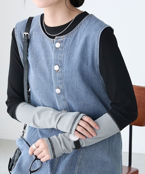 BONLECILL（ボンルシール）の「シアーリブ配色スリーブプルオーバー/インナー（Tシャツ/カットソー・レディース・グレー/オフホワイト/ブラック/グリーン/ピンク/レッド/グレイッシュベージュ/グレー系/ブラウン・FREE）」の17枚目の写真