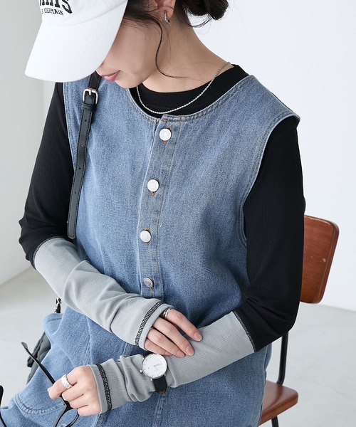 BONLECILL（ボンルシール）の「シアーリブ配色スリーブプルオーバー/インナー（Tシャツ/カットソー・レディース・グレー/オフホワイト/ブラック/グリーン/ピンク/レッド/グレイッシュベージュ/グレー系/ブラウン・FREE）」の19枚目の写真