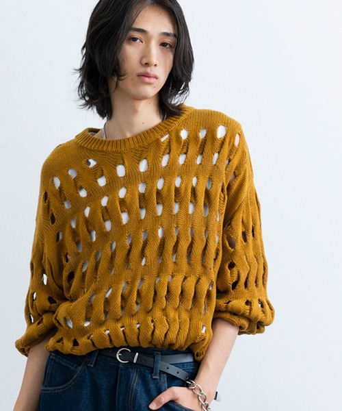 JUNRED（ジュンレッド）の「3DクレーターニットPO（ニット/セーター・メンズ・キャメル/ブラック・L/M）」の2枚目の写真