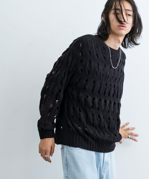 JUNRED（ジュンレッド）の「3DクレーターニットPO（ニット/セーター・メンズ・キャメル/ブラック・L/M）」の3枚目の写真