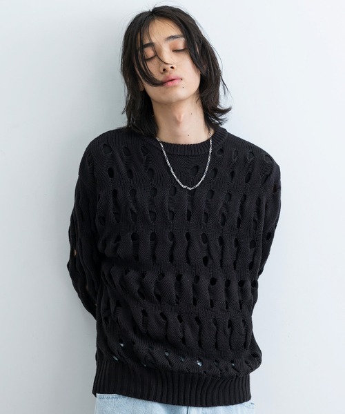 JUNRED（ジュンレッド）の「3DクレーターニットPO（ニット/セーター・メンズ・キャメル/ブラック・L/M）」の4枚目の写真