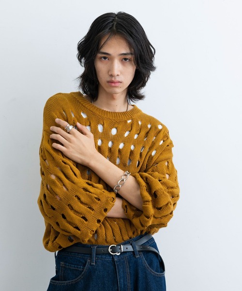 JUNRED（ジュンレッド）の「3DクレーターニットPO（ニット/セーター・メンズ・キャメル/ブラック・L/M）」の5枚目の写真