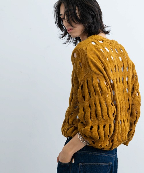 JUNRED（ジュンレッド）の「3DクレーターニットPO（ニット/セーター・メンズ・キャメル/ブラック・L/M）」の6枚目の写真