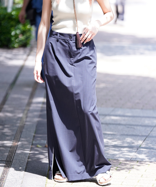 JOINT WORKS(ジョイントワークス)の「ピンストスラックスマキシスカート(スカート・レディース・ネイビー/グレー・SMALL/MEDIUM)」の2枚目の写真