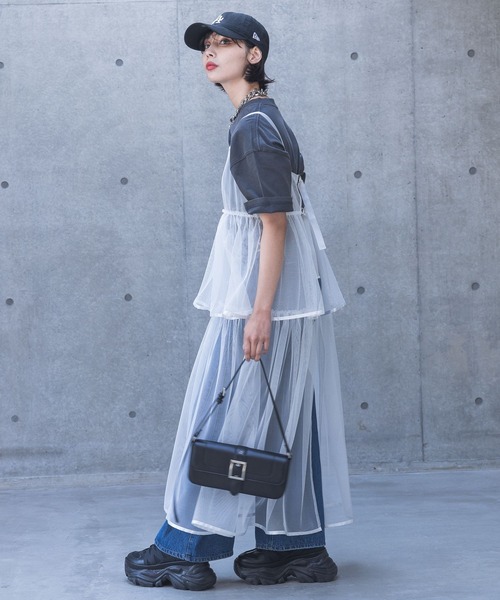 PAGEBOY（ページボーイ）の「チュールオーバーキャミワンピース（ワンピース・レディース・ブラック/ネイビー/アイボリー・FREE）」の5枚目の写真