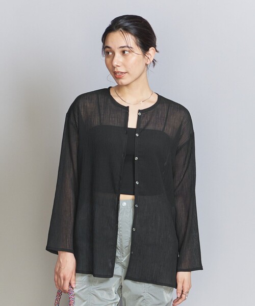 美品　BEAUTY&YOUTH クレープクルーネックカーディガン アローズ BEAUTY＆YOUTH UNITED ARROWS カーディガン クレープ クルー