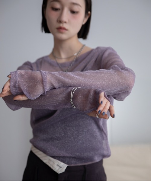 23区　ラメジャージTEE 23区（大きいサイズ） 【洗える】ラメジャージ TEE （シルバー系