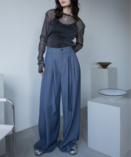 ラメクルーシアートップス/シアーインナー/新色追加（Tシャツ