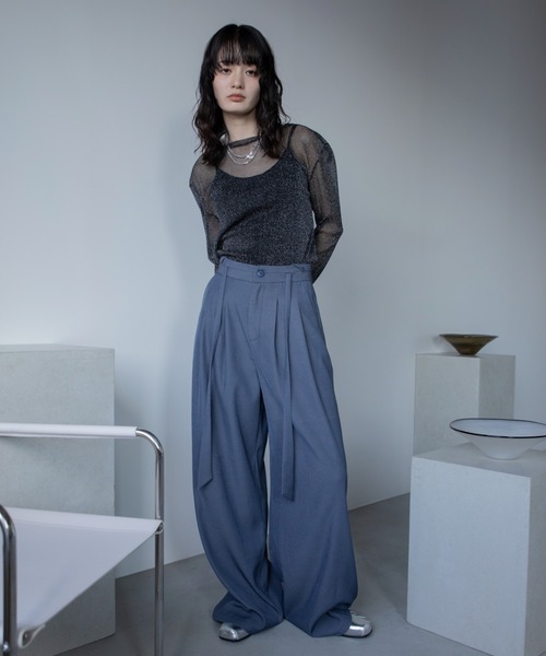 ラメクルーシアートップス/シアーインナー/新色追加（Tシャツ