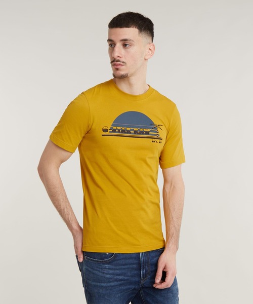 G-STAR（ジースター）の「SUNRISE SLIM T-SHIRT/グラフィックプリントT（Tシャツ/カットソー・メンズ・ライトブルー/ホワイト/イエロー系その他・SMALL/MEDIUM/LARGE/X-SMALL/X-LARGE）」の3枚目の写真