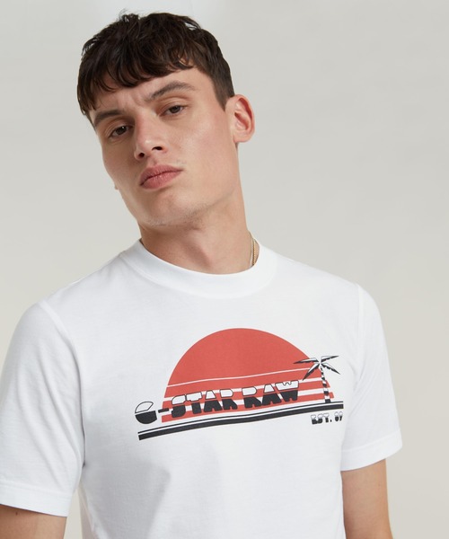 G-STAR（ジースター）の「SUNRISE SLIM T-SHIRT/グラフィックプリントT（Tシャツ/カットソー・メンズ・ライトブルー/ホワイト/イエロー系その他・SMALL/MEDIUM/LARGE/X-SMALL/X-LARGE）」の5枚目の写真