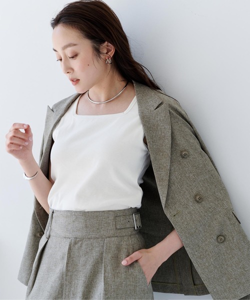 UR'S（ユアーズ）の「カップ付スクエアネックトップス/タンクトップ（タンクトップ・レディース・ブラック/ブラウン/ホワイト/ピンク・S/L/M）」の5枚目の写真