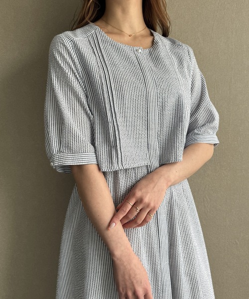 junoah（ジュノア）の「サッカー素材ロングシャツワンピース【ペチスカートセット】（シャツワンピース・レディース・ライトブルー/ベージュ/ネイビー・X-LARGE/LARGE/MEDIUM）」の20枚目の写真