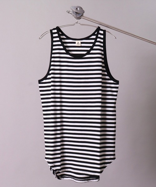 BAYBLO（ベイブロ）の「(BE)ボーダー ラウンドヘム レイヤード ロング タンクトップ（タンクトップ・メンズ・グレー×ホワイト/ブラック×ホワイト・FREE）」の2枚目の写真