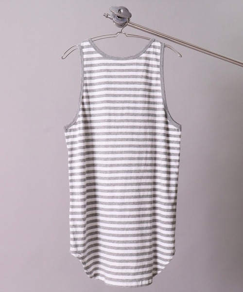 BAYBLO（ベイブロ）の「(BE)ボーダー ラウンドヘム レイヤード ロング タンクトップ（タンクトップ・メンズ・グレー×ホワイト/ブラック×ホワイト・FREE）」の7枚目の写真