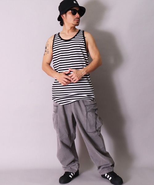 BAYBLO（ベイブロ）の「(BE)ボーダー ラウンドヘム レイヤード ロング タンクトップ（タンクトップ・メンズ・グレー×ホワイト/ブラック×ホワイト・FREE）」の14枚目の写真