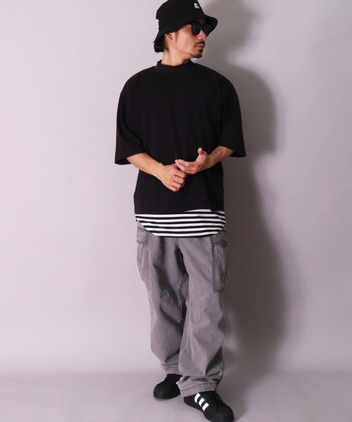 BAYBLO（ベイブロ）の「(BE)ボーダー ラウンドヘム レイヤード ロング タンクトップ（タンクトップ・メンズ・グレー×ホワイト/ブラック×ホワイト・FREE）」の18枚目の写真