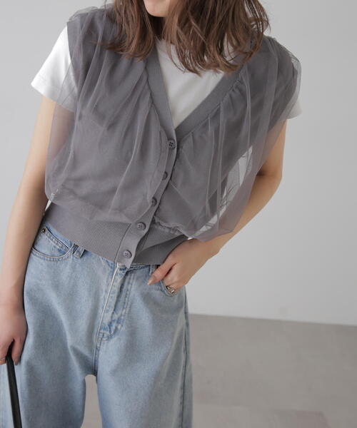 FREE'S MART（フリーズマート）の「◆前後2WAYチュールレイヤードノースリーブニット（ベスト・レディース・ブラック/グレー/ホワイト・FREE）」の3枚目の写真