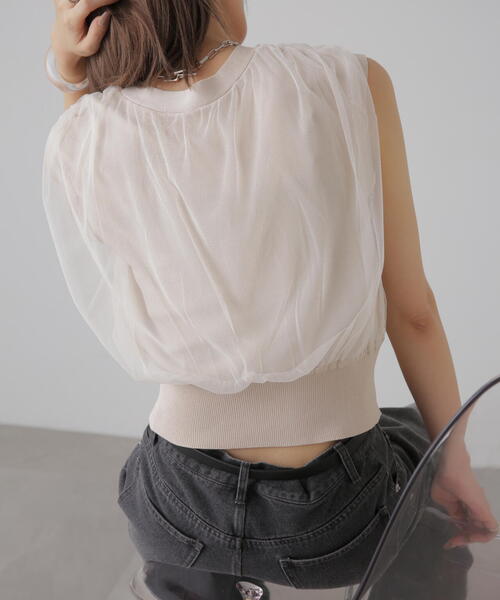 FREE'S MART（フリーズマート）の「◆前後2WAYチュールレイヤードノースリーブニット（ベスト・レディース・ブラック/グレー/ホワイト・FREE）」の10枚目の写真