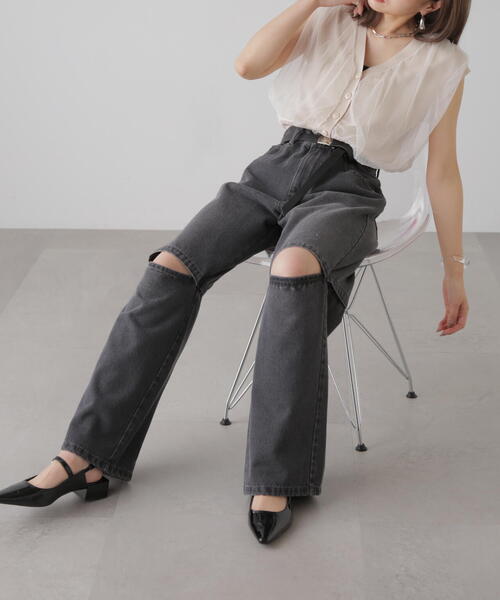 FREE'S MART（フリーズマート）の「◆前後2WAYチュールレイヤードノースリーブニット（ベスト・レディース・ブラック/グレー/ホワイト・FREE）」の11枚目の写真