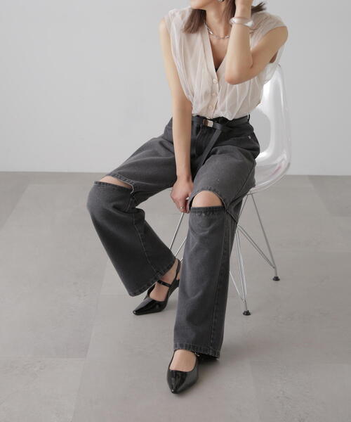 FREE'S MART（フリーズマート）の「◆前後2WAYチュールレイヤードノースリーブニット（ベスト・レディース・ブラック/グレー/ホワイト・FREE）」の12枚目の写真