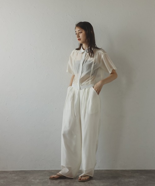 パンツ MONILE PANTS セール】【MINERTE】sheer tack pants / タック入りシアーパンツ