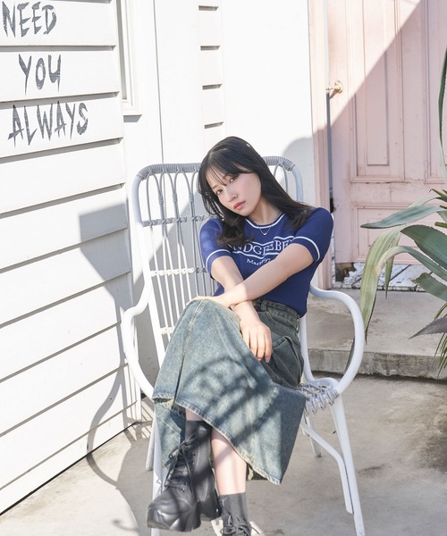 ANDGEEBEE（アンジービー）の「ラインロゴミニニットトップス（ニット/セーター・レディース・ネイビー・FREE）」の3枚目の写真