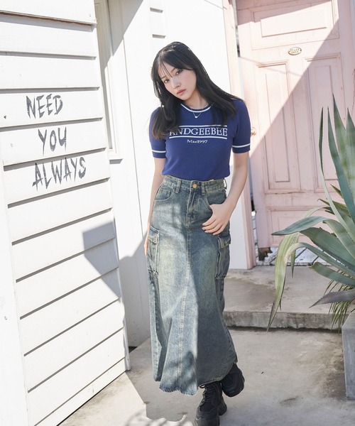 ANDGEEBEE（アンジービー）の「ラインロゴミニニットトップス（ニット/セーター・レディース・ネイビー・FREE）」の4枚目の写真