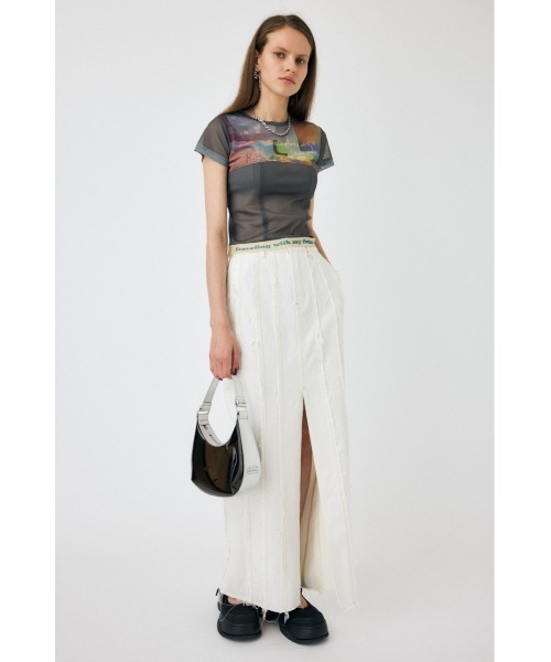 MOUSSY（マウジー）の「SHEER SWITCHING PRINT Tシャツ（Tシャツ/カットソー・レディース・ネイビー/グレー・FREE）」の21枚目の写真