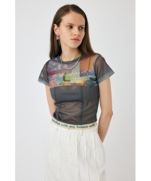MOUSSY（マウジー）の「SHEER SWITCHING PRINT Tシャツ（Tシャツ/カットソー・レディース・ネイビー/グレー・FREE）」の19枚目の写真