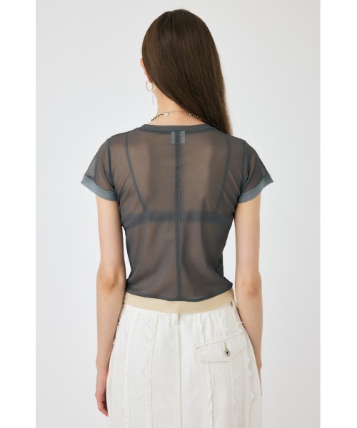 MOUSSY（マウジー）の「SHEER SWITCHING PRINT Tシャツ（Tシャツ/カットソー・レディース・ネイビー/グレー・FREE）」の16枚目の写真
