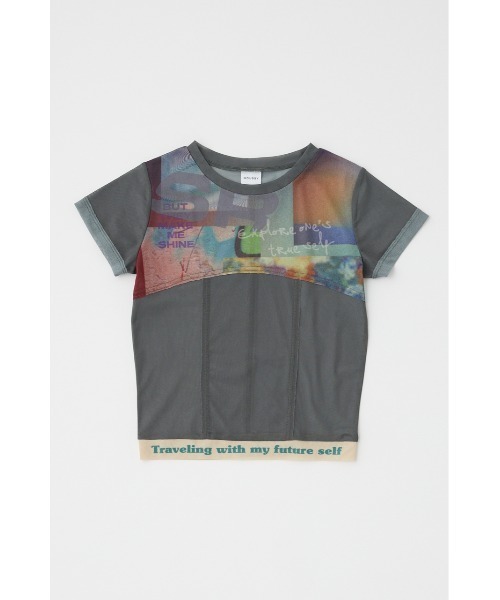 MOUSSY（マウジー）の「SHEER SWITCHING PRINT Tシャツ（Tシャツ/カットソー・レディース・ネイビー/グレー・FREE）」の12枚目の写真