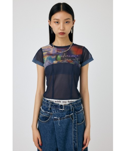MOUSSY（マウジー）の「SHEER SWITCHING PRINT Tシャツ（Tシャツ/カットソー・レディース・ネイビー/グレー・FREE）」の10枚目の写真