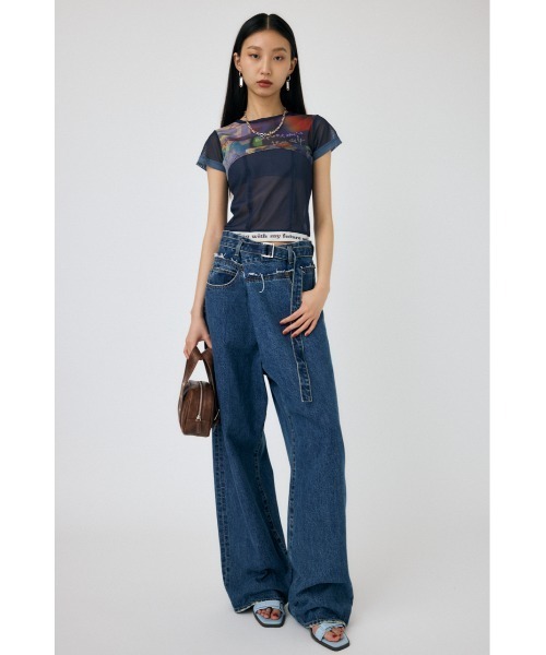 MOUSSY（マウジー）の「SHEER SWITCHING PRINT Tシャツ（Tシャツ/カットソー・レディース・ネイビー/グレー・FREE）」の9枚目の写真