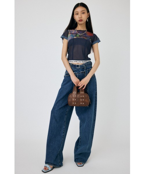 MOUSSY（マウジー）の「SHEER SWITCHING PRINT Tシャツ（Tシャツ/カットソー・レディース・ネイビー/グレー・FREE）」の8枚目の写真