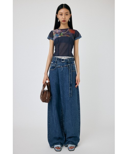 MOUSSY（マウジー）の「SHEER SWITCHING PRINT Tシャツ（Tシャツ/カットソー・レディース・ネイビー/グレー・FREE）」の7枚目の写真