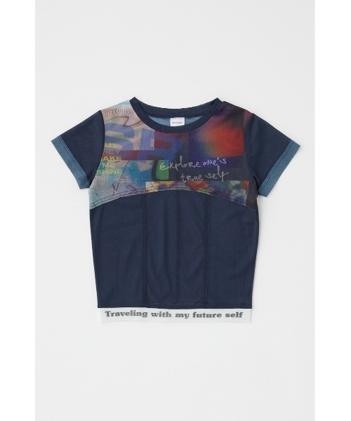 MOUSSY（マウジー）の「SHEER SWITCHING PRINT Tシャツ（Tシャツ/カットソー・レディース・ネイビー/グレー・FREE）」の4枚目の写真