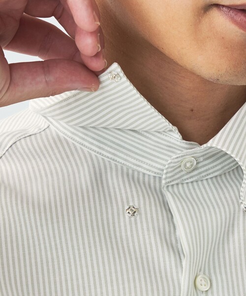 green label relaxing(グリーンレーベルリラクシング)の「エブリット コットンオックス ストライプ スナップ ボタンダウン シャツ -イージーアイロン-(シャツ/ブラウス・メンズ・ライトグレー/ライム・S/M/L/XL)」の3枚目の写真