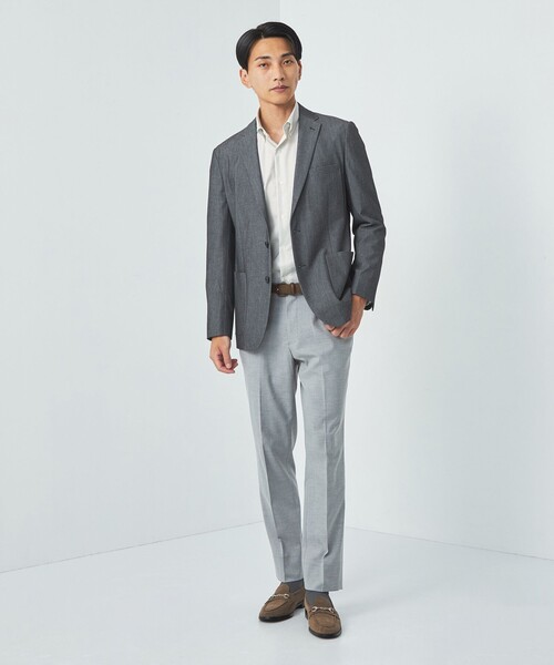 green label relaxing(グリーンレーベルリラクシング)の「エブリット コットンオックス ストライプ スナップ ボタンダウン シャツ -イージーアイロン-(シャツ/ブラウス・メンズ・ライトグレー/ライム・S/M/L/XL)」の5枚目の写真