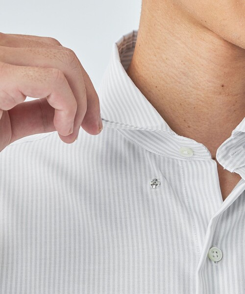 green label relaxing(グリーンレーベルリラクシング)の「エブリット コットンオックス ストライプ スナップ ボタンダウン シャツ -イージーアイロン-(シャツ/ブラウス・メンズ・ライトグレー/ライム・S/M/L/XL)」の11枚目の写真