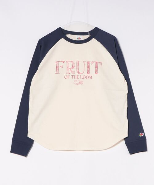 FRUIT OF THE LOOM(フルーツオブザルーム)の「配色ラグラン長袖T / ロンT / 前面 / ロゴ / プリント / カジュアル / 切り返し / ワンポイント / ユニセックス(Tシャツ/カットソー・メンズ・グリーン/アイボリー/パープル・S/M/L)」の3枚目の写真